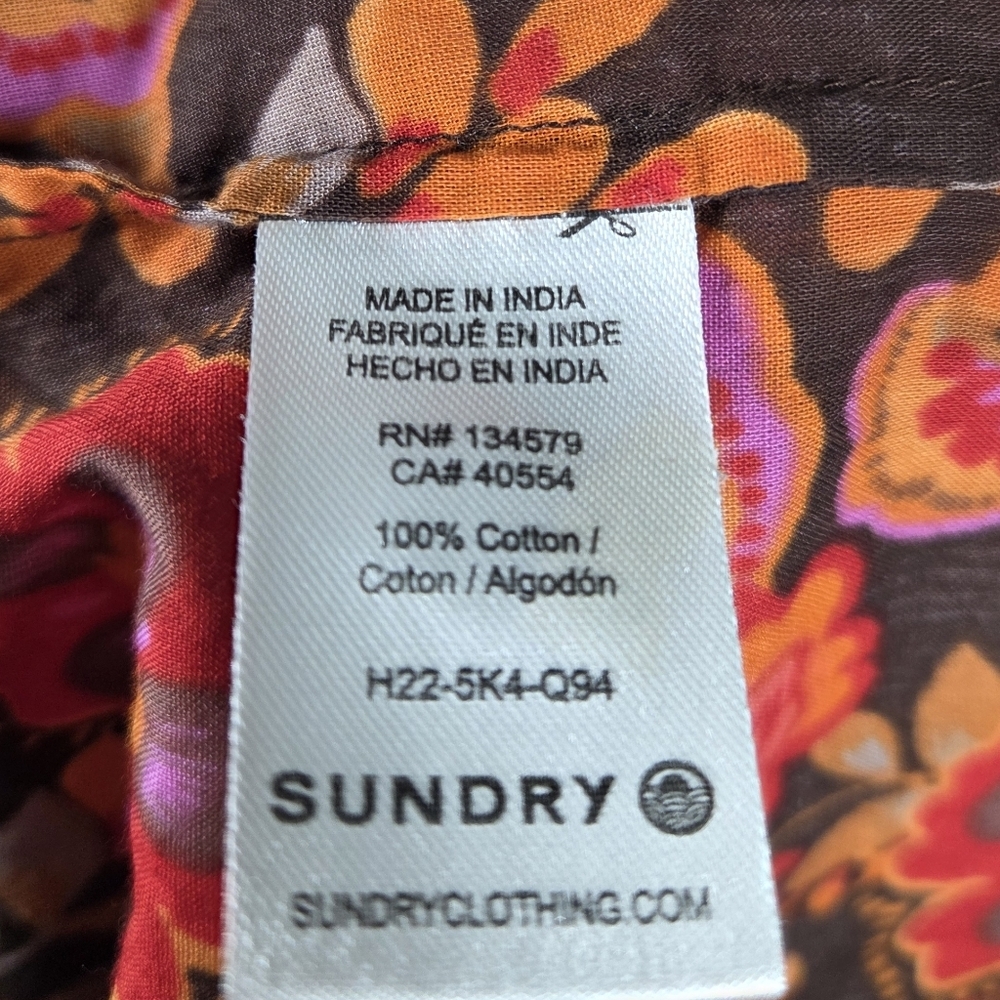 Anthropologie Sundry Boho Tunic Dress Colorful Floral Puff Dolman Sleeves XS / 0 - Picture 6 of 13